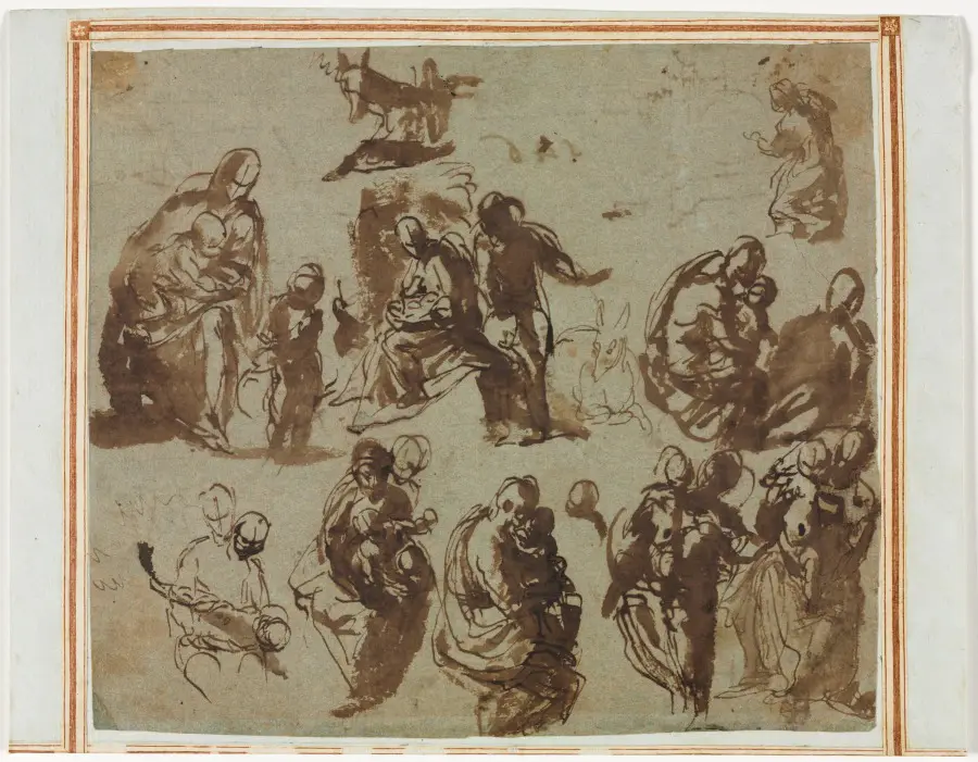 Various Sketches of the Madonna and Child (recto); Architectural Studies (verso) [partially visible on recto]