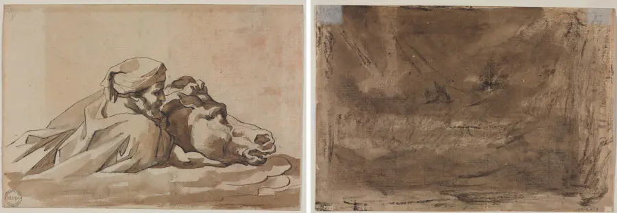 Man Clutching a Horse in Water, after Poussin's "Deluge" (recto); Compositional Study? (possibly for "Poussin's Deluge") (verso)