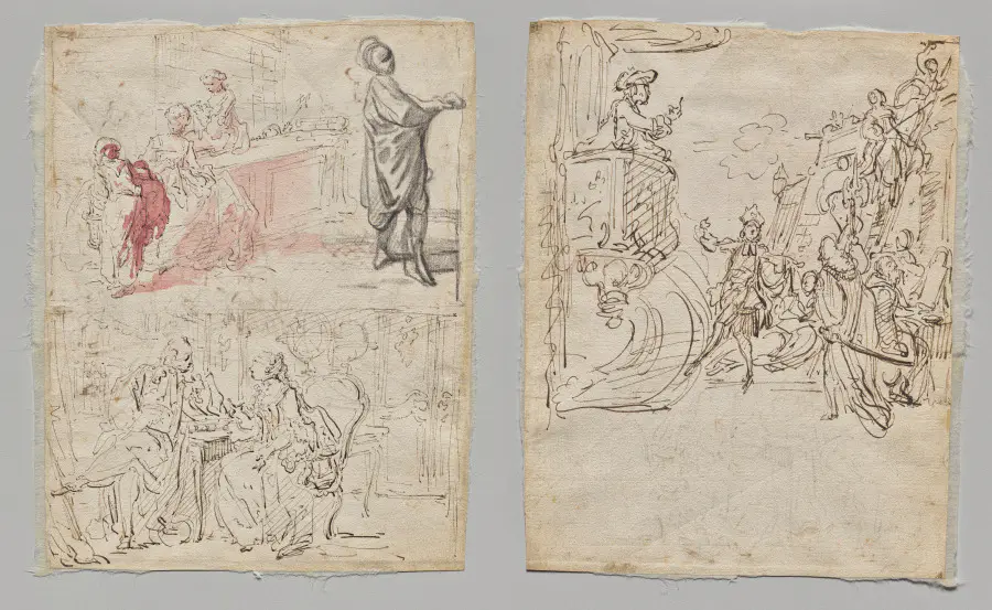 Theatre Scene (recto); Lingerie Boutique and Conversation (verso)