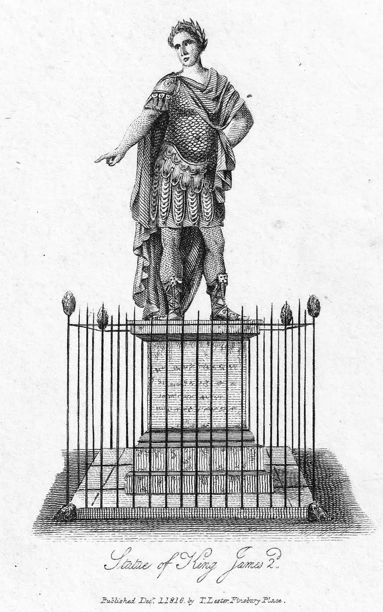 Engraving statue James II by T. Lester (1816)